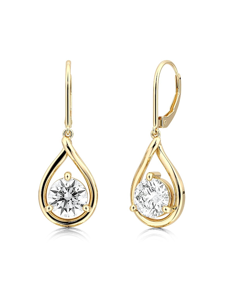 Vrai Pear Silhouette Earring In 14k Gold, 1.5ctw Round Brilliant Lab Created Diamonds In Gold