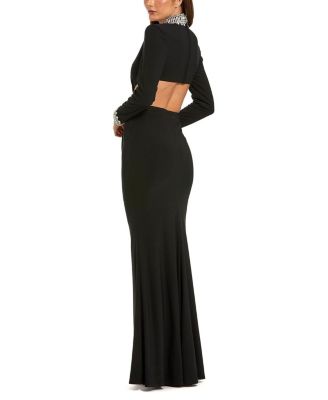  Embellished Jersey Long Sleeve Cut Out Evening Gown