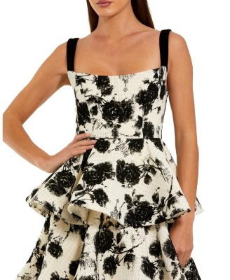 Floral Boucle Tiered Ruffle Gown