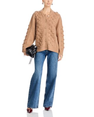 Cable Knit Cardigan with Rhinestone Embellishments