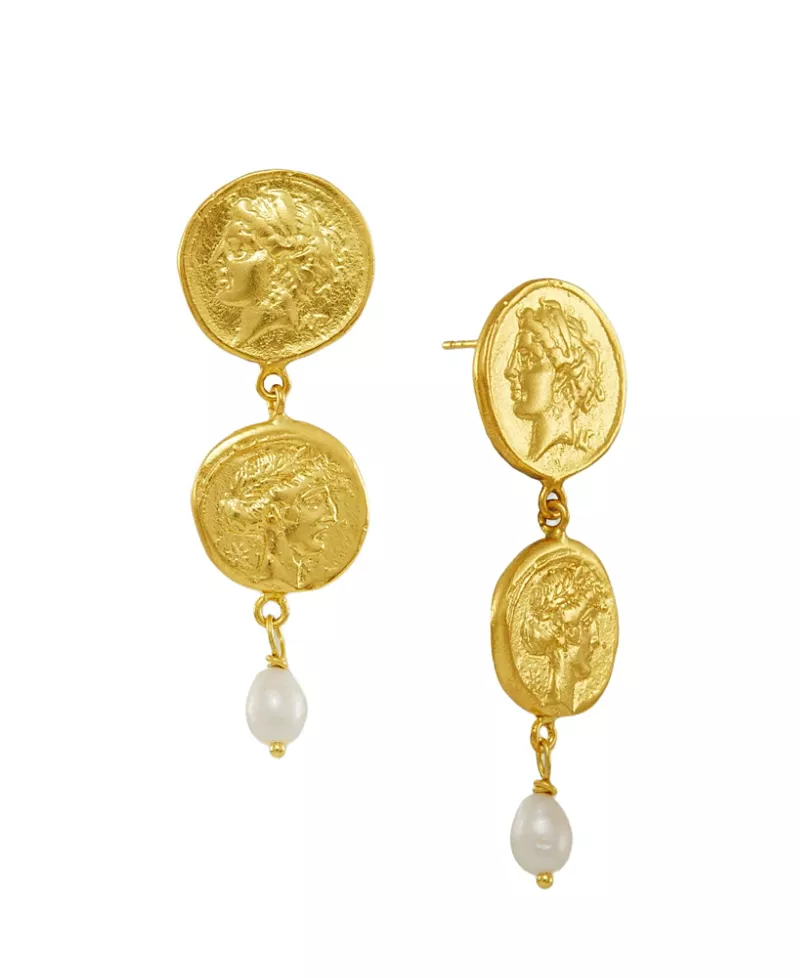 Ottoman Hands Odella Gold and Pearl Drop Stud Earrings