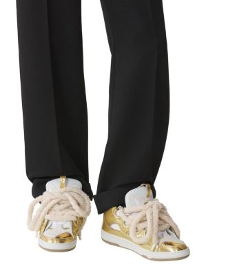  Men&#39;s Curb Metallic Leather Sneakers With Mesh Laces