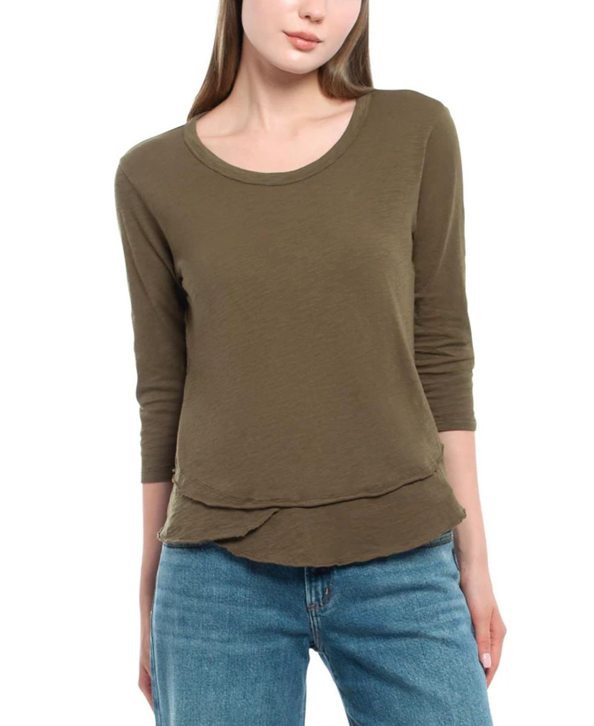 Wilt Clothing 3/4 Sleeve Shrunken Crew Mock Layer Tee