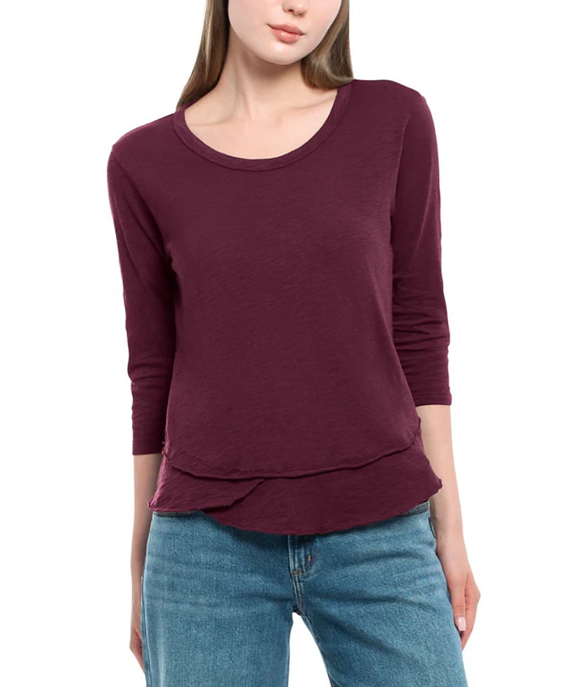 Wilt Clothing 3/4 Sleeve Shrunken Crew Mock Layer Tee