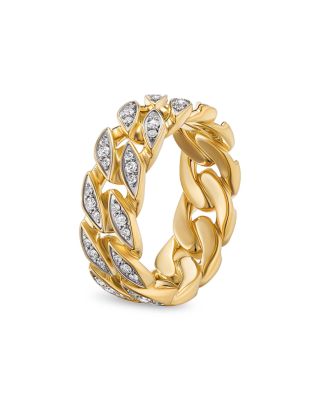 Men's Curb Chain Band Ring in 18K Yellow Gold with Diamonds, 8mm