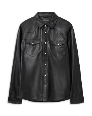 Sage Leather Shirt Jacket