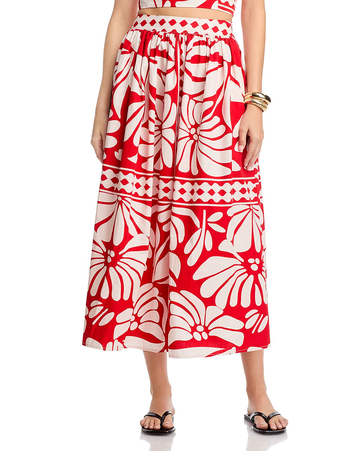 Aqua Floral Border Midi Skirt