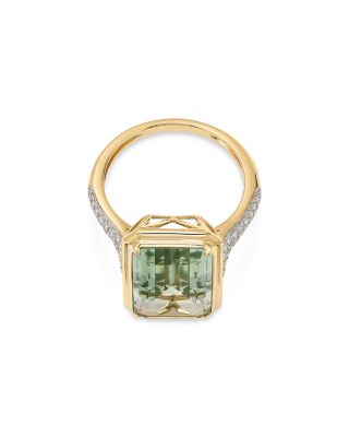 Prasiolite & Diamond Ring in 14K Yellow Gold