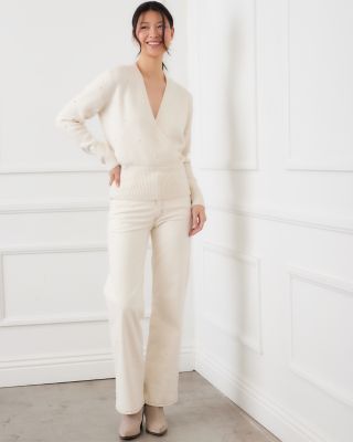 Karen Kane Embellished Faux Wrap V Neck Sweater