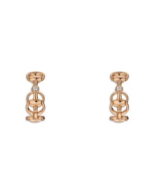 18K Rose Gold Horsebit Diamond Accent Mini Hoop Earrings