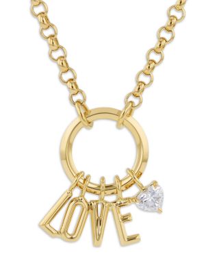 18K Yellow Gold Initial Diamond LOVE Charm Pendant Necklace, 16-18"