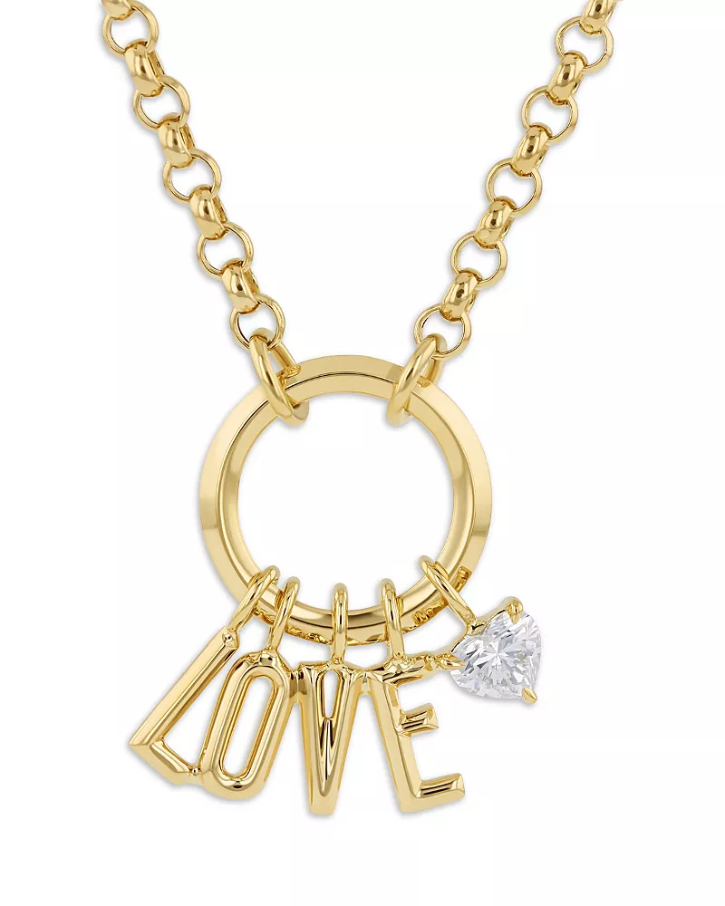 Phillips House 18K Yellow Gold Initial Diamond Love Charm Pendant Necklace, 16