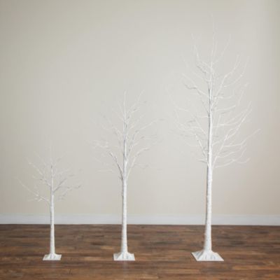 Pre-Lit Artificial White Birch Trees with LED Lights, Set of 3
