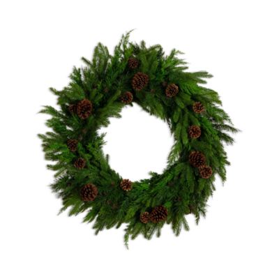 Artificial Norfolk Mixed Pine 30" Wreath with Pinecones