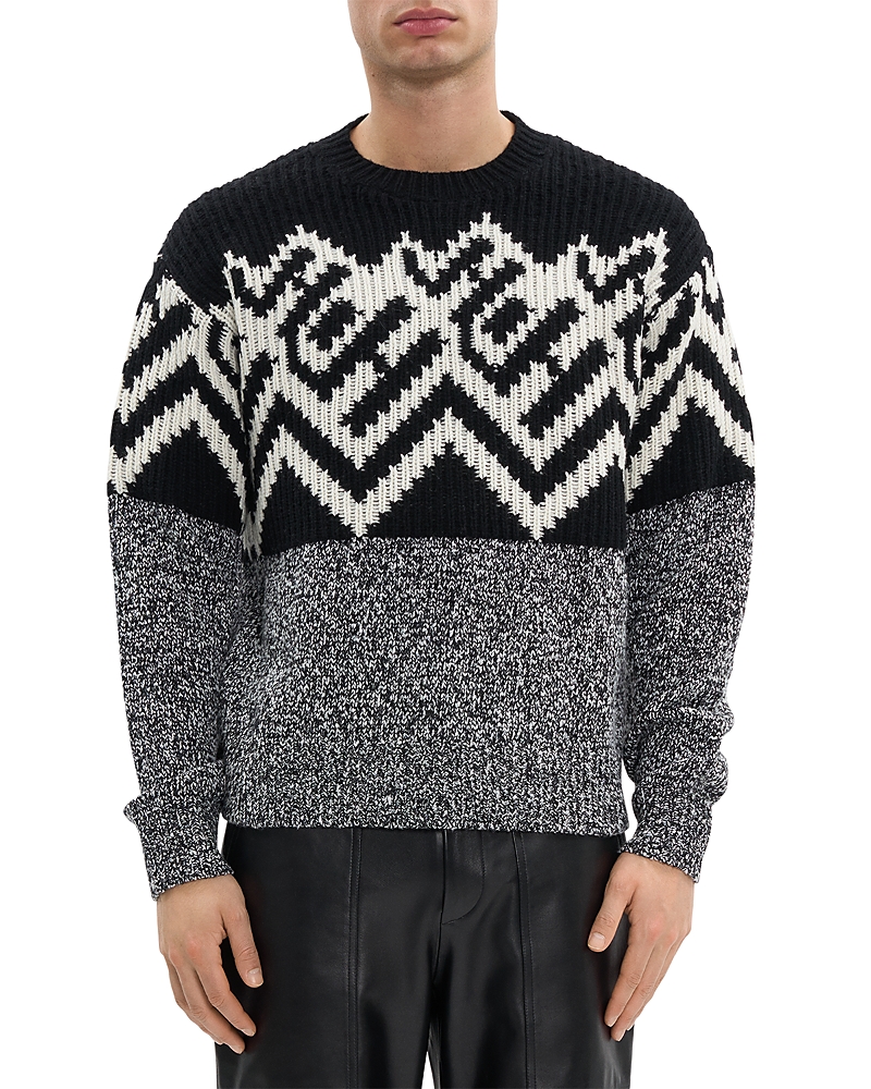 Helmut Lang Zephir Oversize Fair Isle Wool Blend Crewneck Sweater In Blue