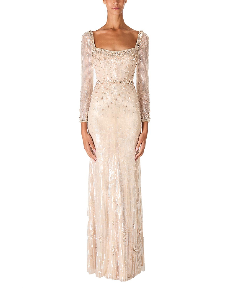 Jenny Packham Kestra Sequin-embellished Maxi Dress In Neutral