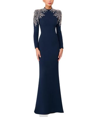 Cobra Embellished-Shoulders Mock-Neck Maxi Dress