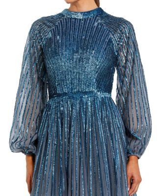 Sequined Ombre Bishop Sleeve A-Line Gown