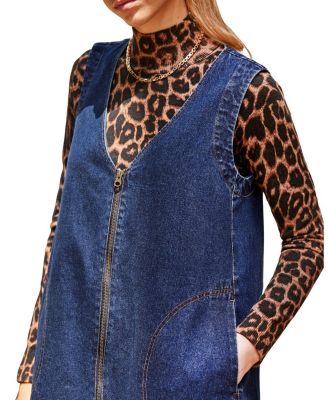  Sleeveless Denim Zip Front Mini Dress