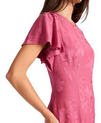 Grazia Flutter Sleeve Sheath Dress in Floral Jacquard