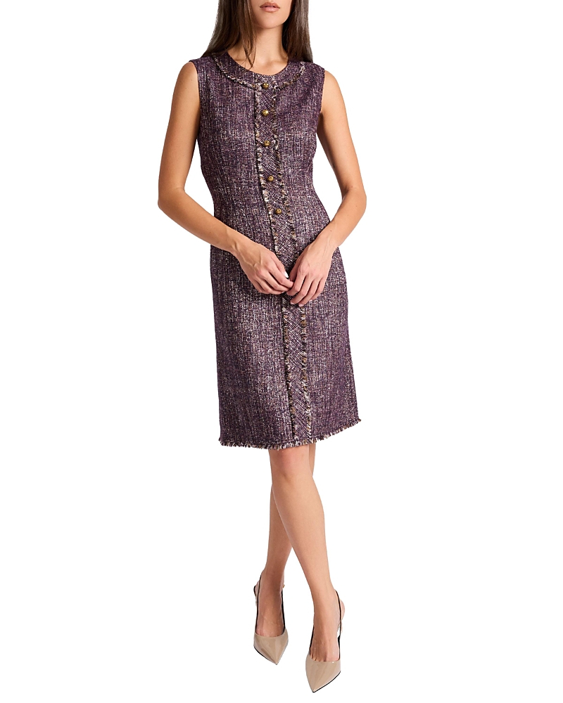 Santorelli Laura Sleeveless Sheath Dress In Lightweight Tweed In Purple