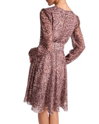 Rovela Long Sleeve Fit and Flare Dress in Paisley Printed Georgette