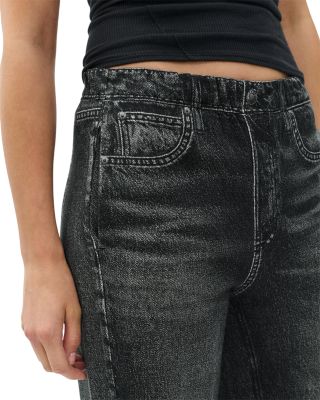 Miramar Fleece Pull On Wide Leg Sweatpant Jeans in Washed Black