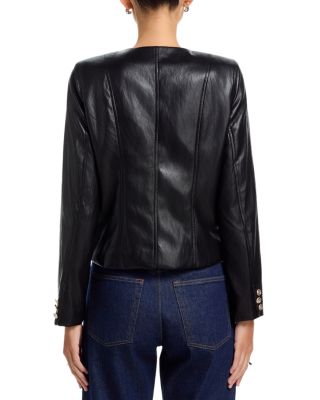 Collarless Faux Leather Jacket  
