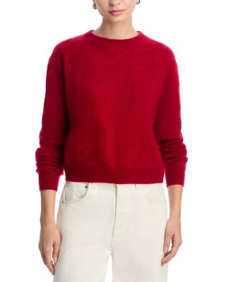 Guest In Residence Rich Red Cashmere Crew Sweater With Ribbed Detailing In Red