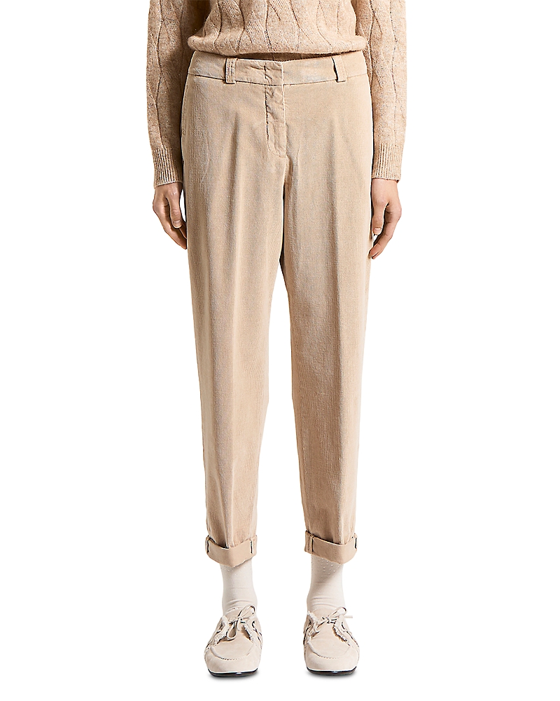 Peserico Corduroy-texture Cuffed Trousers In Neutral