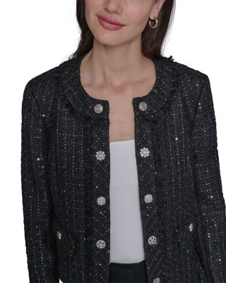 Cropped Collarless Tweed Jacket