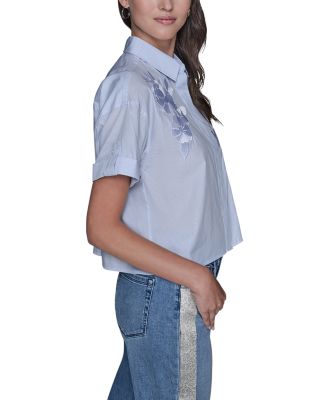 Stripe Floral Poplin Top 