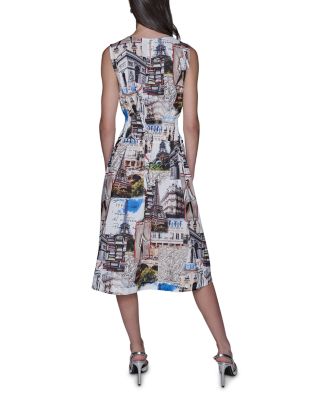 Allover City Scene Print Dress