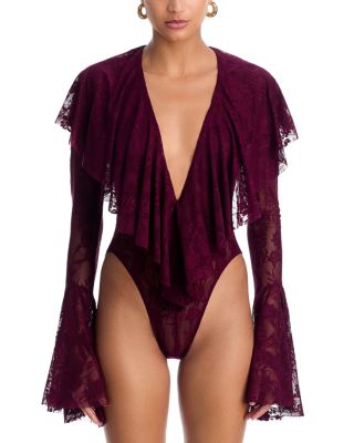 Long Sleeve Deep V Ruffle Bodysuit