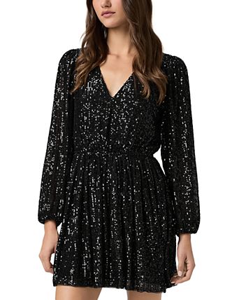 black oversized shirt dress Long Beaded A-Line Formal Dress with Long Sleeves– PromGirl main image 1