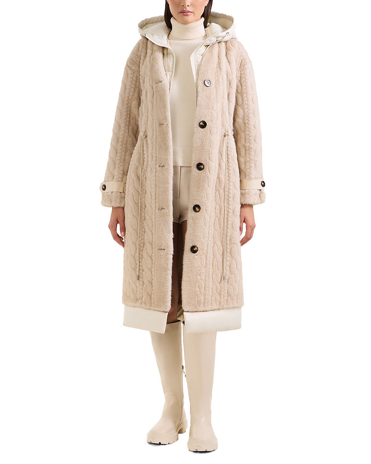 Rudsak Tina Long Teddy Jacket with Removable Puffer Hood