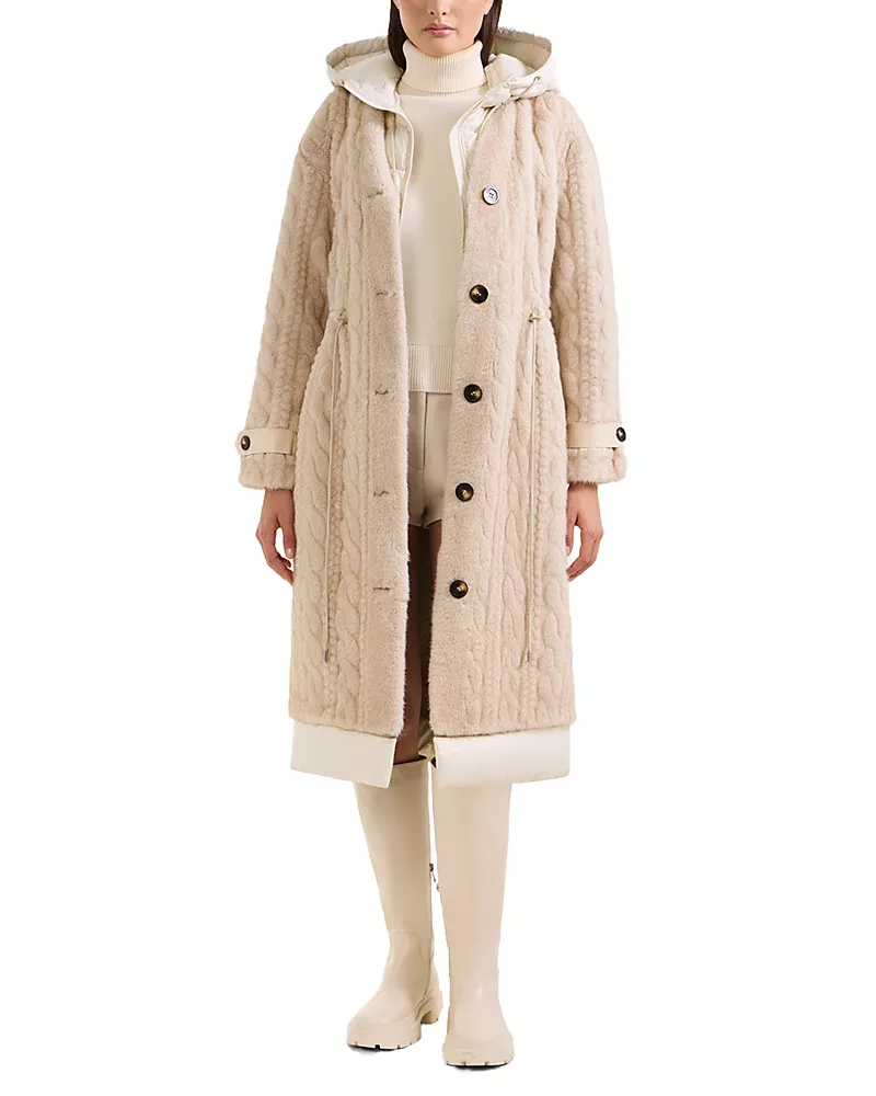 Rudsak Tina Long Teddy Jacket with Removable Puffer Hood