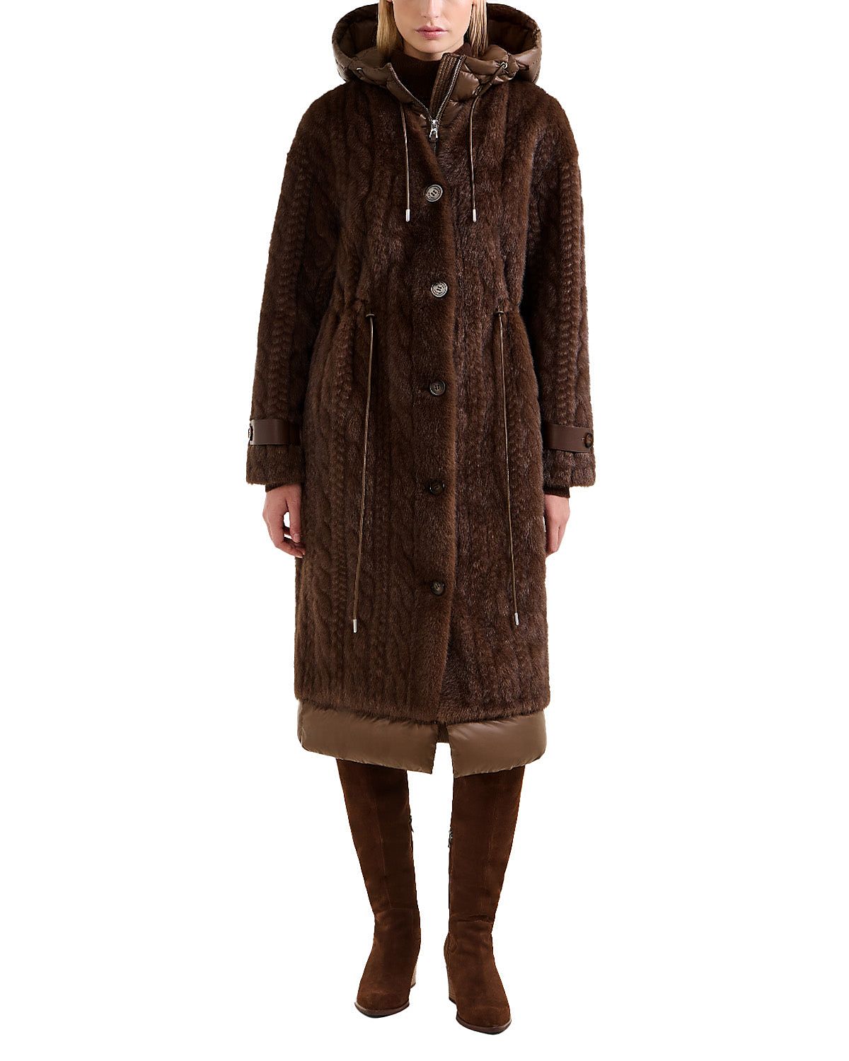 Rudsak Tina Long Teddy Jacket with Removable Puffer Hood
