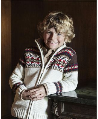 Boys&#39; Organic Long Sleeve Full Zip Mock Neck Intarsia Sweater - Little Kid, Big Kid