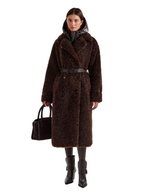 Tina Long Teddy Jacket with Removable Puffer Hood