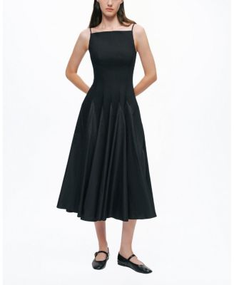  Square Neck Pleated Midi Dress