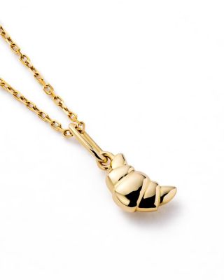  Croissant Charm Solid Yellow Gold Necklace