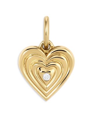 9K Yellow Gold Diamond Groovy Heart Locket Hinged Charm Pendant