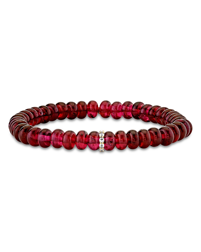 Sydney Evan 14k Yellow Gold Diamond & Rhodolite Cocktail Eternity Beaded Bracelet In Red