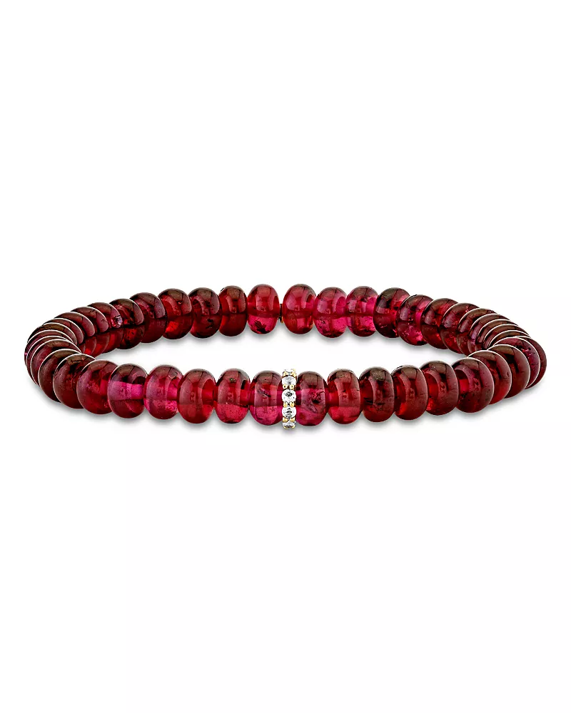 Sydney Evan 14K Yellow Gold Diamond & Rhodolite Cocktail Eternity Beaded Bracelet