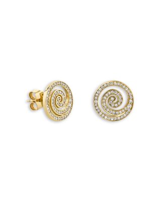 14K Yellow Gold Diamond Swirl Stud Earrings