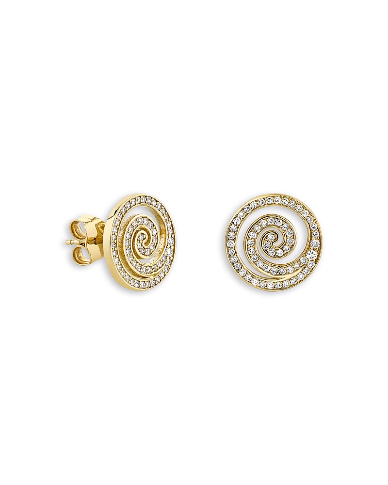 Sydney Evan 14k Yellow Gold Diamond Swirl Stud Earrings In Gold