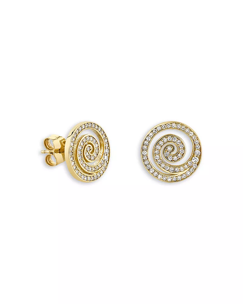 Sydney Evan 14K Yellow Gold Diamond Swirl Stud Earrings