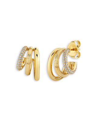 14K Yellow Gold Diamond Graduated Triple Hoop Earrings