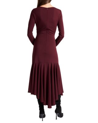 Abigail Long Sleeve Hi Lo Dress with Side Ruching in Fluid Jersey